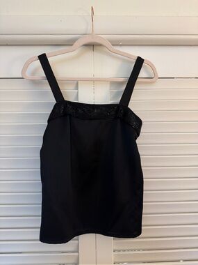 Nolan Miller Black Sequin-Trim Satin Tank Top